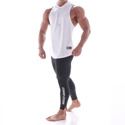 Ανδρικό αμάνικο μπλουζάκι με κοντό μανίκι με κουκούλα σε λευκό και μαύρο χρώμα