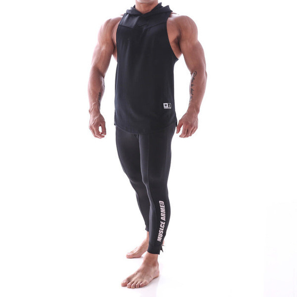 Ανδρικό αμάνικο μπλουζάκι με κοντό μανίκι με κουκούλα σε λευκό και μαύρο χρώμα