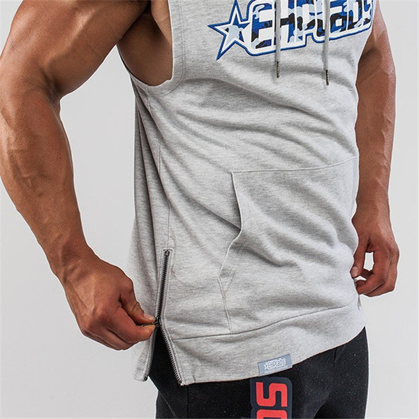 Casual αντρικό αμάνικο μπλουζάκι με κουκούλα και πλαϊνά φερμουάρ σε τρία χρώματα