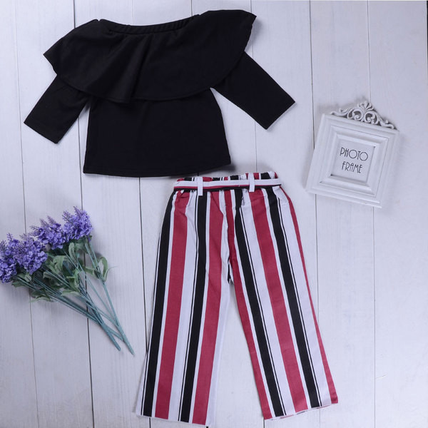 Stílusos gyerekszett lányoknak két részből - fekete blúz és csíkos nadrág