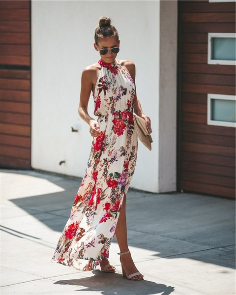 Nyári női ruha O-nyakkal, két színben