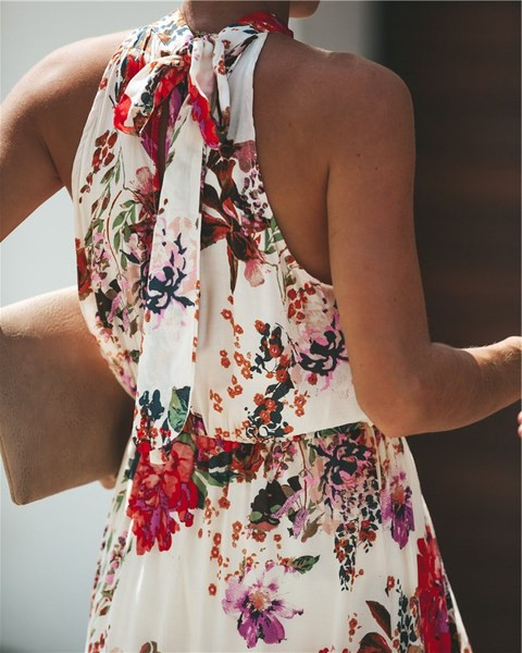 Nyári női ruha O-nyakkal, két színben