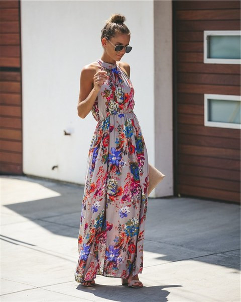 Nyári női ruha O-nyakkal, két színben