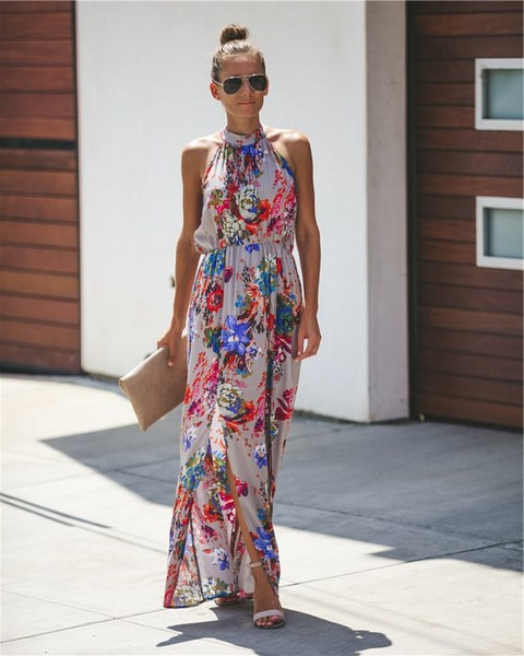 Nyári női ruha O-nyakkal, két színben