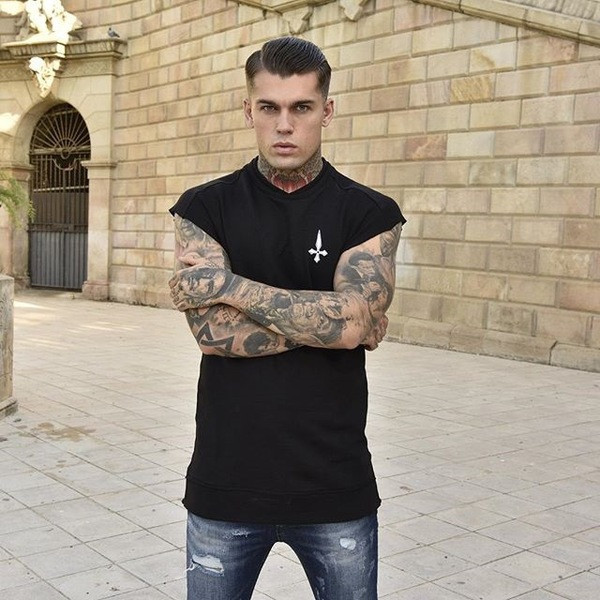 Μοντέρνο ανδρικό μακρύ αμάνικο μπλουζάκι με επιγραφές δύο χρωμάτων