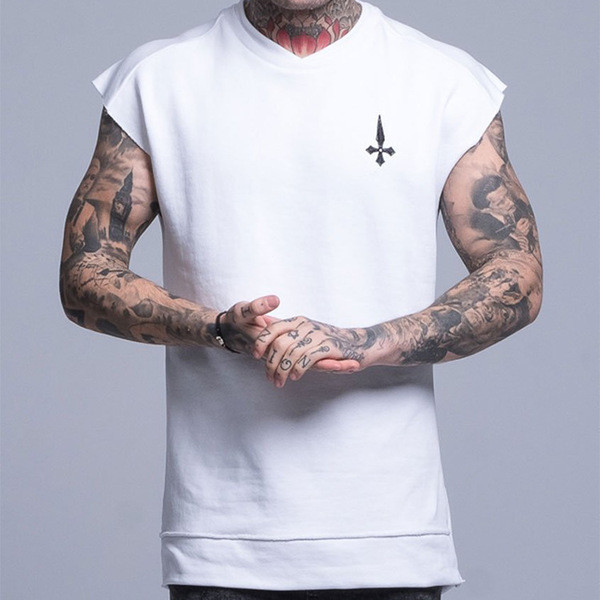 Μοντέρνο ανδρικό μακρύ αμάνικο μπλουζάκι με επιγραφές δύο χρωμάτων