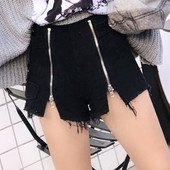 Модерни дамски къси панталони с висока талия и ципове в два цвята