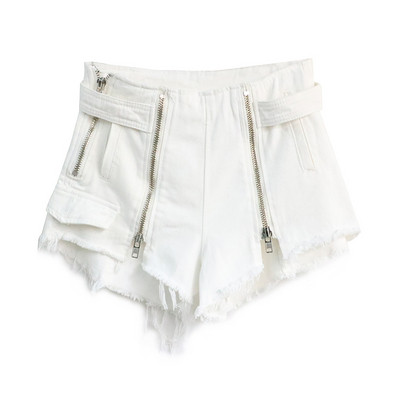 Модерни дамски къси панталони с висока талия и ципове в два цвята