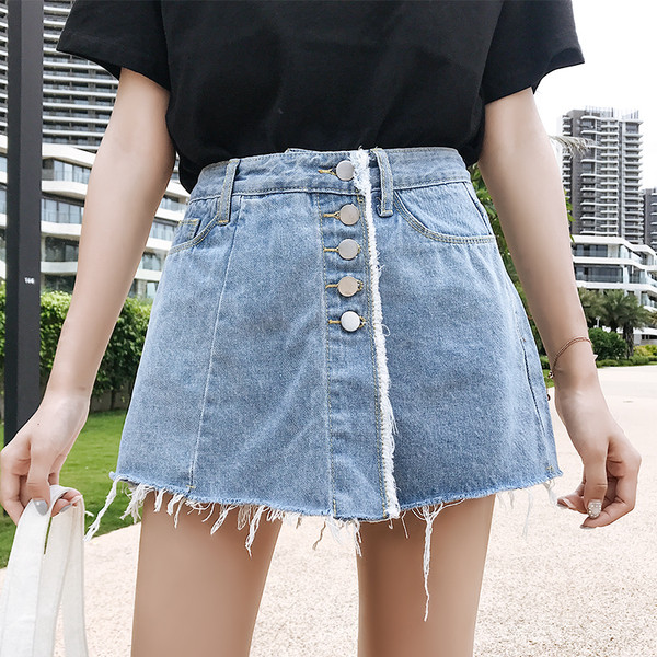 Fusta-pantaloni din denim in diferite culori cu talie inalta