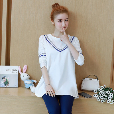 Модерна блуза с дълъг ръкав за бременни жени с бродерия в няколко цвята