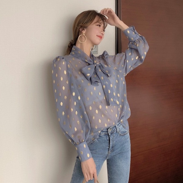 Актуална дамска риза в бял ,син и черен цвят 