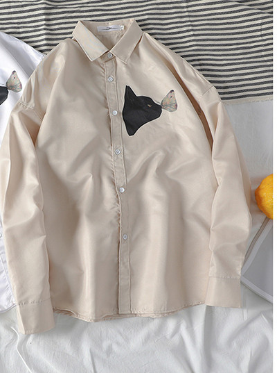 Мъжка риза с апликация в бял и бежов цвят