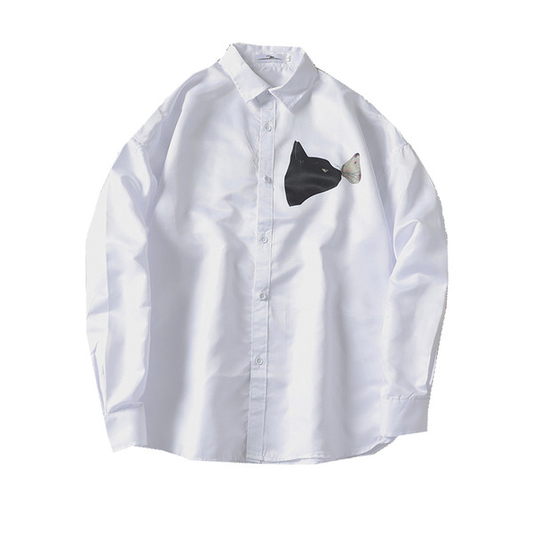 Мъжка риза с апликация в бял и бежов цвят