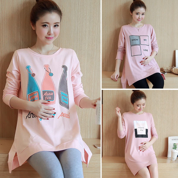 Модерна туника за бременни жени в няколко цвята с надпис и щампа