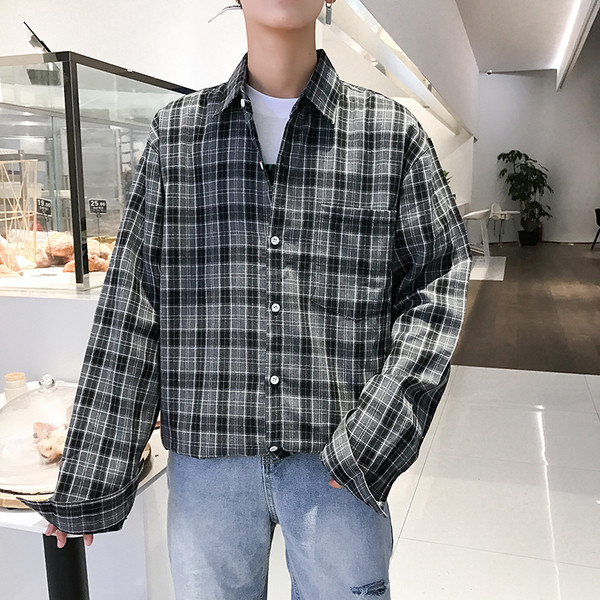 Нов модел мъжка карирана риза с джоб в два цвята