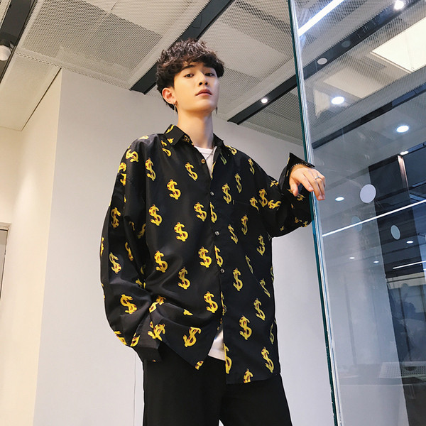 Актуална мъжка риза с десен в син, бял и черен цвят