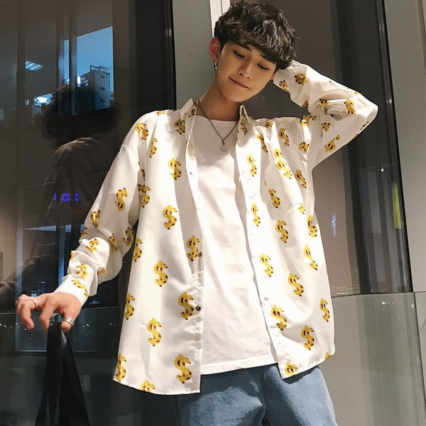 Актуална мъжка риза с десен в син, бял и черен цвят