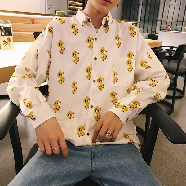 Актуална мъжка риза с десен в син, бял и черен цвят