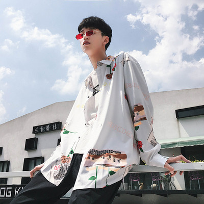 Modern férfi ing fekete-fehér színes mintával