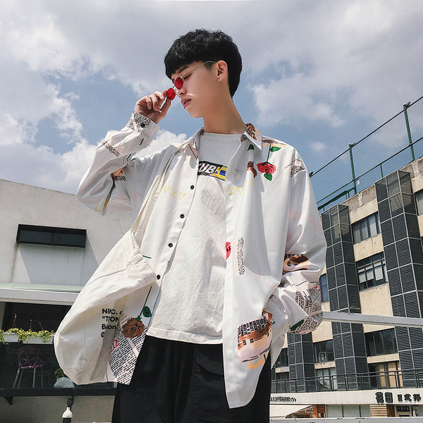 Modern férfi ing fekete-fehér színes mintával