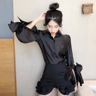 Aktuális lótusz ujjú női ing fekete színben