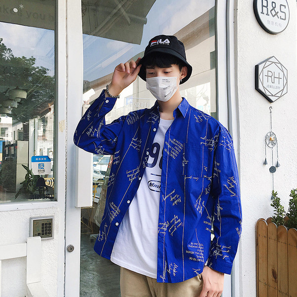 Férfi ing kék-fehér felirattal