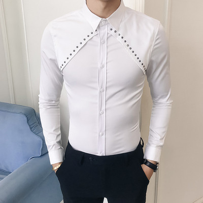 Stílusos férfi ing Karcsú modell fém elemekkel fehér és fekete színben