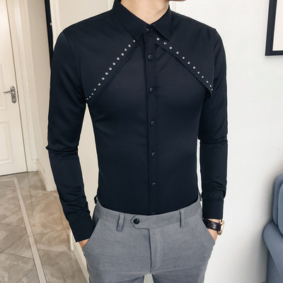 Stílusos férfi ing Karcsú modell fém elemekkel fehér és fekete színben