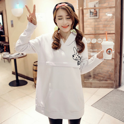 Еженевна блуза с качулка за бременни жени в два цвята с апликация