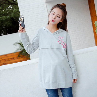 Еженевна блуза с качулка за бременни жени в два цвята с апликация