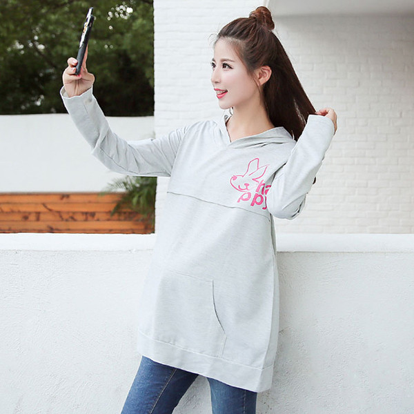 Еженевна блуза с качулка за бременни жени в два цвята с апликация