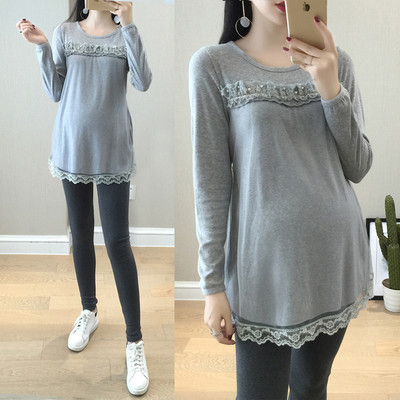 Ежедневна блуза за бременни жени в три цвята с дантела