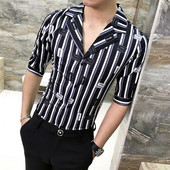 Модерна мъжка риза с V-образно деколте и десен в два цвята