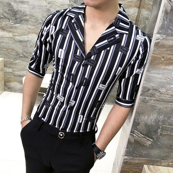 Модерна мъжка риза с V-образно деколте и десен в два цвята