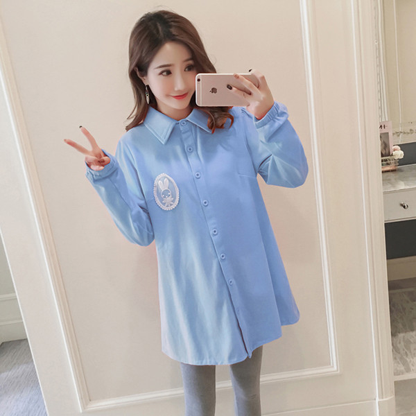 Стилна риза за бременни жени с бродерия в три цвята 