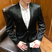 Елегантно мъжко сако в черен цвят с цветни фигури