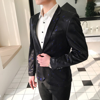 Елегантно мъжко сако в черен цвят с цветни фигури