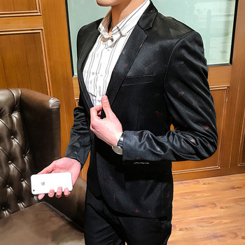 Елегантно мъжко сако в черен цвят с цветни фигури