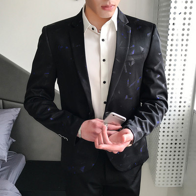 Елегантно мъжко сако в черен цвят с цветни фигури