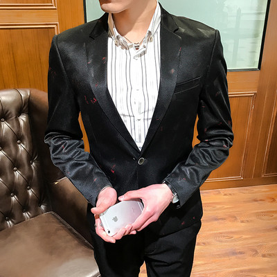 Елегантно мъжко сако в черен цвят с цветни фигури