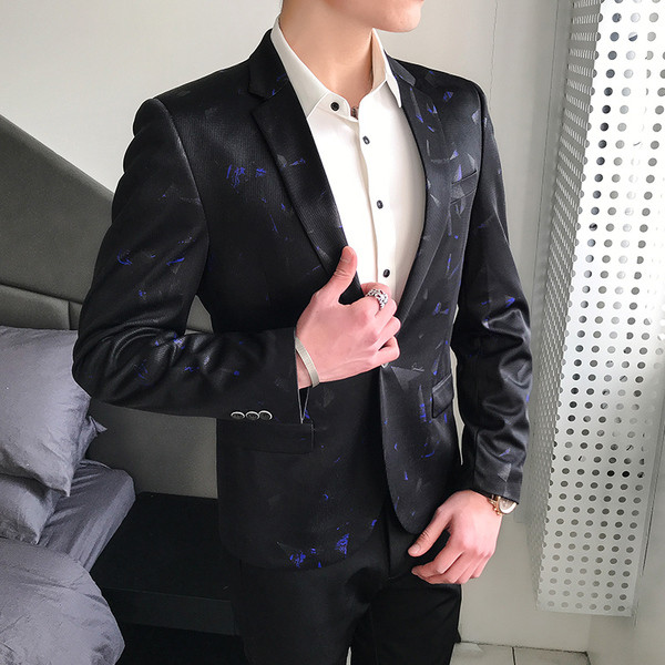 Елегантно мъжко сако в черен цвят с цветни фигури