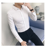 Стилна мъжка риза с декорация в бял и черен цвят