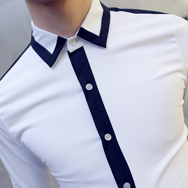 Стилна мъжка риза Slim модел в черен и бял цвят