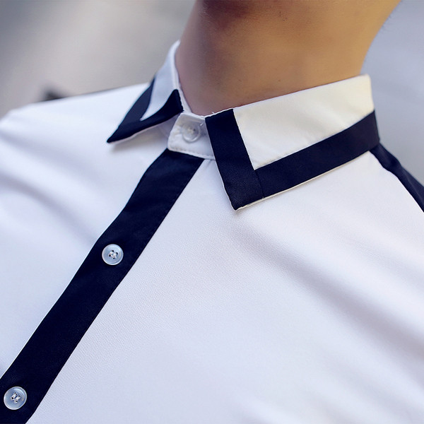 Стилна мъжка риза Slim модел в черен и бял цвят