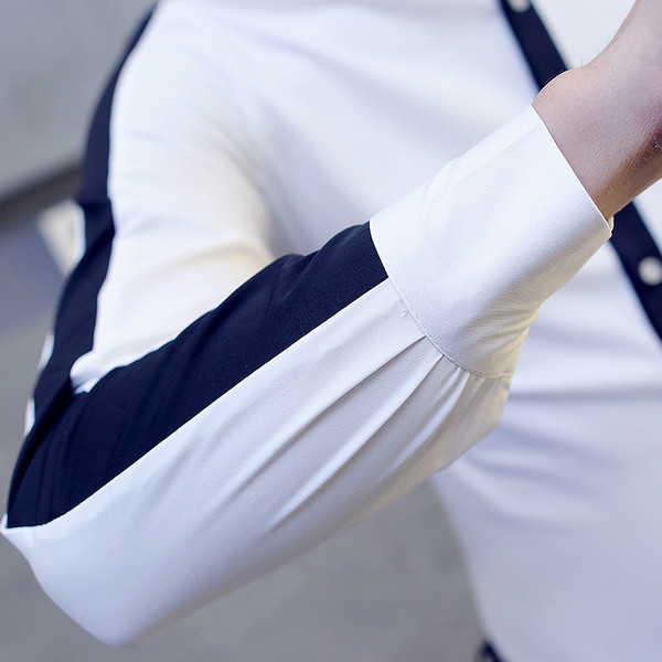 Стилна мъжка риза Slim модел в черен и бял цвят