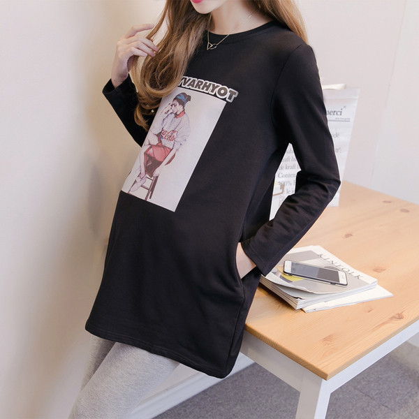 Модерна тениска за бременни жени с дълъг ръкав и джоб