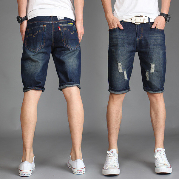 Стилни мъжки къси дънки в светъл и тъмен цвят