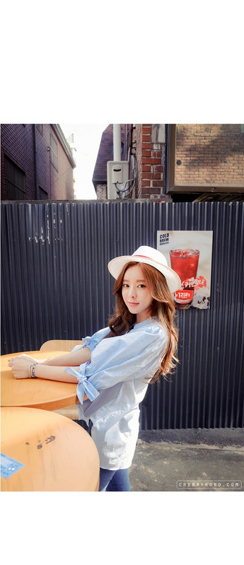 Актуална дамска риза дълъг модел с 3/4 ръкав в син цвят 