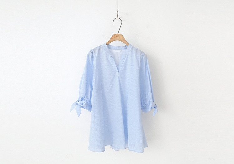 Актуална дамска риза дълъг модел с 3/4 ръкав в син цвят 