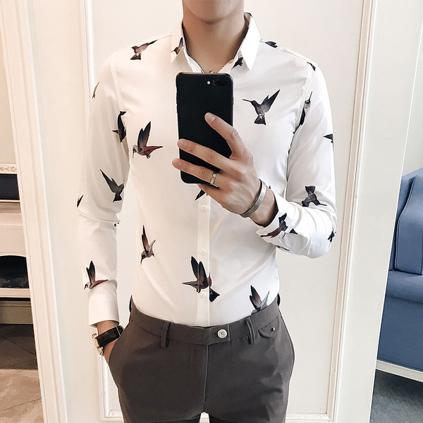 Модерна мъжка риза с десен и дълъг ръкав в два цвята